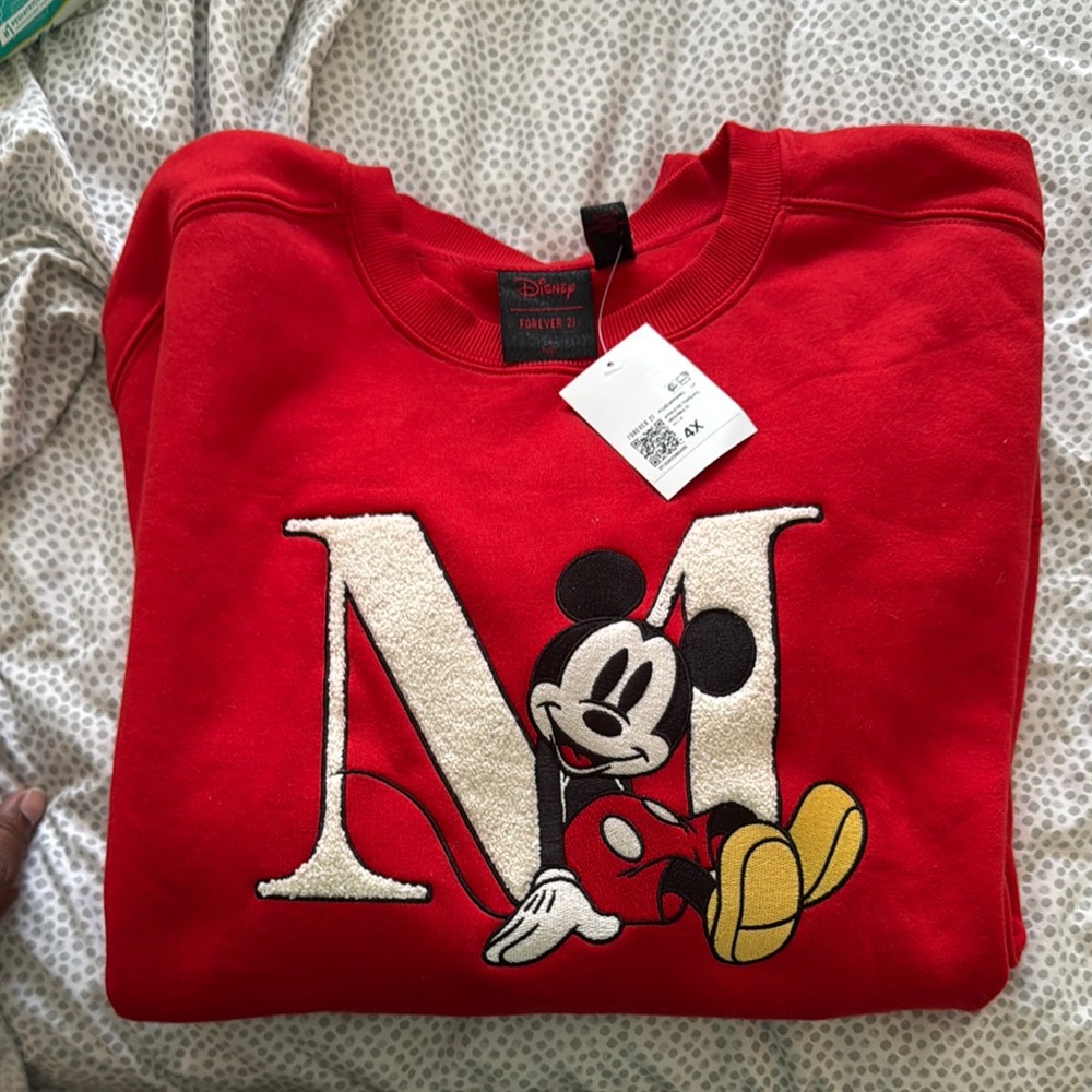 Disney Red Sweatshirt with Mickey Mouse and White 'M'